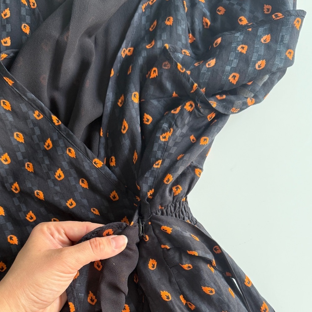 Whistles Navy Scattered Leaf Wrap‎ Midi Dress Sz 10 Workwear Preppy Dressy Party - Picture 8 of 15